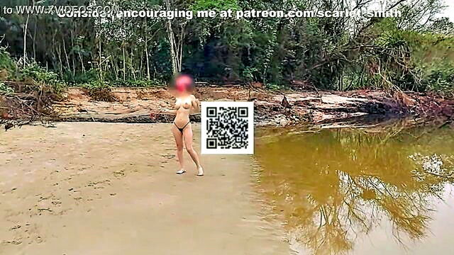 boobs, latina, teen - teen latina revealing her nip at the beach