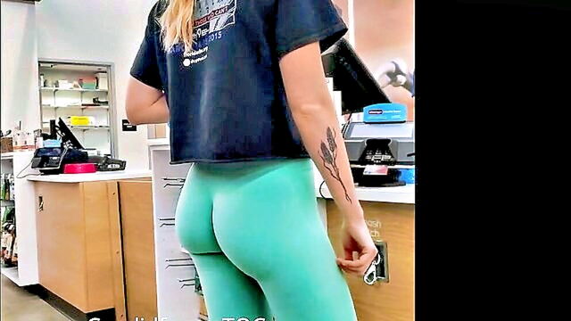 doggystyle, leggings, cheating girlfriend - beautiful blonde gets doggy style and hot wedgie in tight leggings
