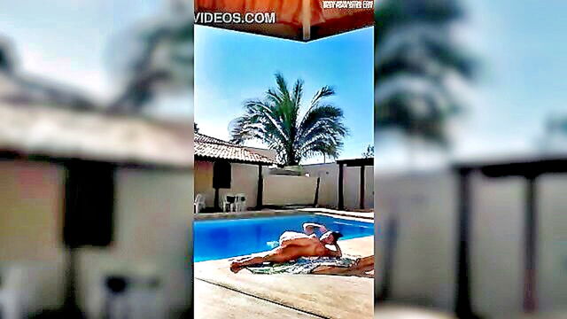 tattoo, pornstar, latina - latina brunette with big ass exercises by the pool