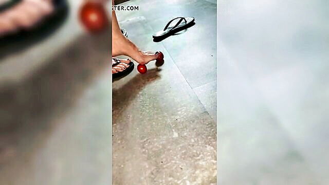 amateur, closeup, german - softcore foot fetish video of amateur german crushing tomatoes with feet for massage