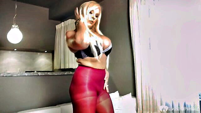 Alexis Golden - a smoking hot milf shows off her legs in red pantyhose and heels Love Home Porn
