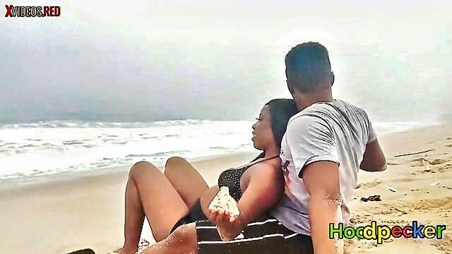 pussy, cum, cumshot - romantic beach date leads to passionate sex and cum on trannys pussy