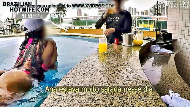 esposa safada, esposa, hot-couple - spousal threesome involving poolside anal encounter