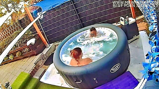 brunette, amateur, german - secretly captured footage of german pool neighbors in public nudity and sex