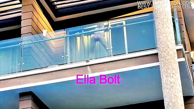 Ella Bolt, Ella - caught in the act of voyeurism witnessing a pov moment of ella bolts outdoor masturbation with a big dildo and squirting in her balcony