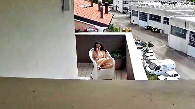 teenager, teen, outdoor - private citizen indulges in voyeuristic behavior observing a young neighbors solitary pleasure session on her balcony