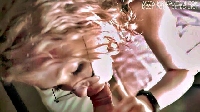 blowjob, blonde, big butt - a blonde with glasses enjoys both giving and receiving pleasure in a hot video