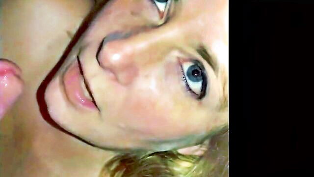 blowjob, cumshot, amateur - blonde bombshell takes on a homemade cumshot in this steamy video