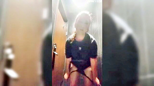 hidden camera, fingering, girl masturbating - voyeuristic pleasure at workplace employee caught fondling herself in restroom
