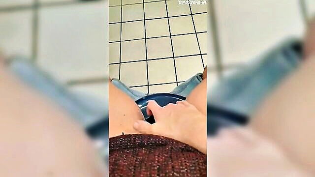 masturbation, amateur, public - view from below caucasian wife pleasures herself in the bathroom at work
