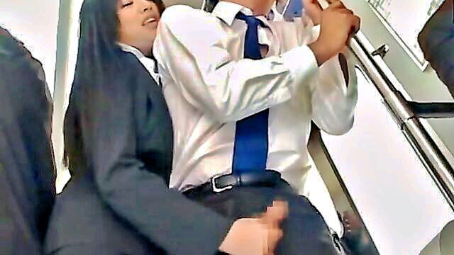 asian, japanese, public - steamy bus encounter asian babe gives a sensuous handjob