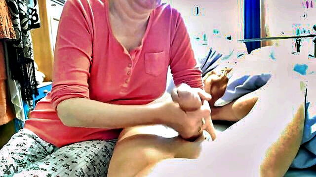 cum, handjob, cumshot - stepdaughter masturbates stepbrothers penis until he ejaculates