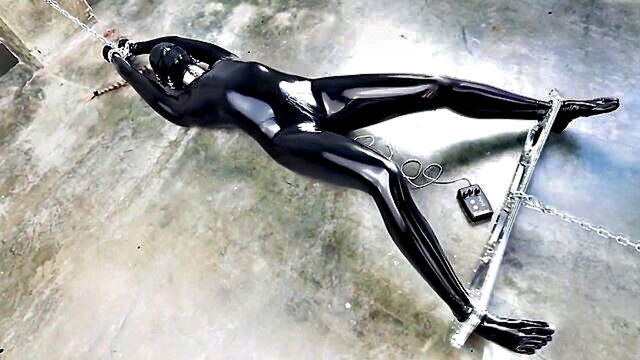 toys, bdsm, fetish - experience the thrill of bdsm with a rubber bound girl in electrical stimulation
