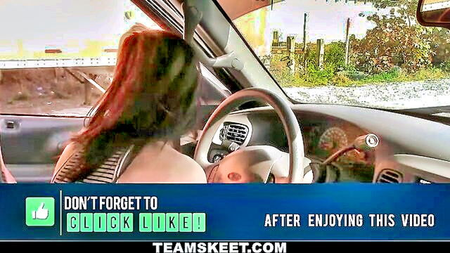 strapon, double penetration, ebony - amateur driving student attracts attention of instructor with risqué moves