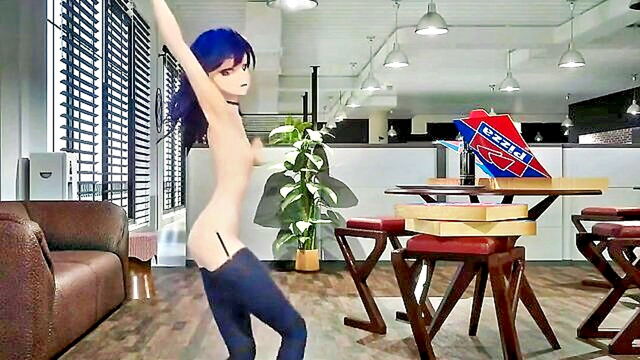 big tits, cartoon, anime - socks and stockings a dark haired girl dances and undresses in this free hentai video