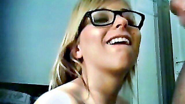 amateur, blowjob, blonde - amateur nerd gives a blowjob and receives a facial