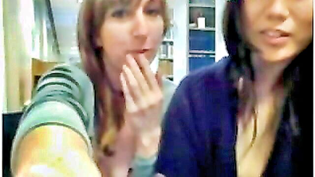 amateur, webcam, teen (18+) - two scantily clad women strip down in a public library