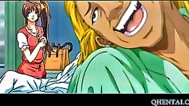 hentai, cock, bed - a shy teen engages in sexual activity with an adult male on a hospital bed