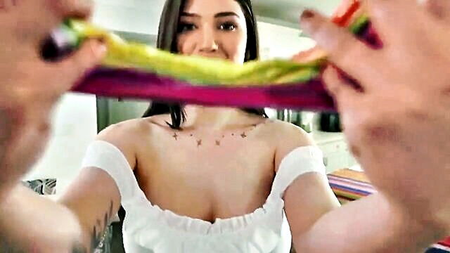 double penetration, step family, huge tits - step sisters alyx and her step brother engage in hardcore threesome with big tits and creampie