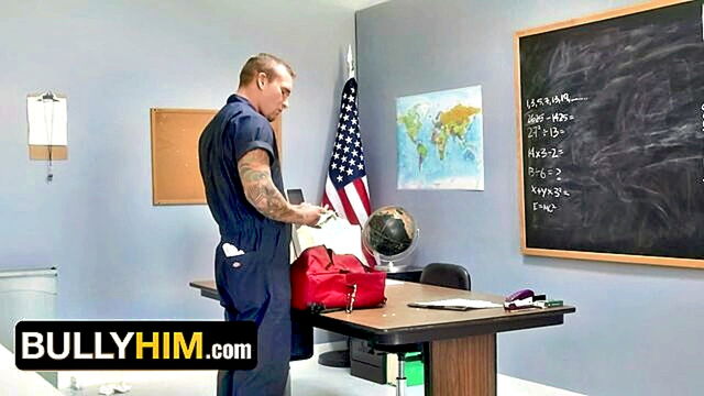 gay anal creampie, bully, bullyhim - gay twink submits to teachers domination in classroom