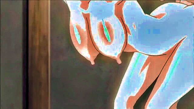 blue hair, big tits, hentai - japanese busty milf enjoys riding massive black cock in solo	session
