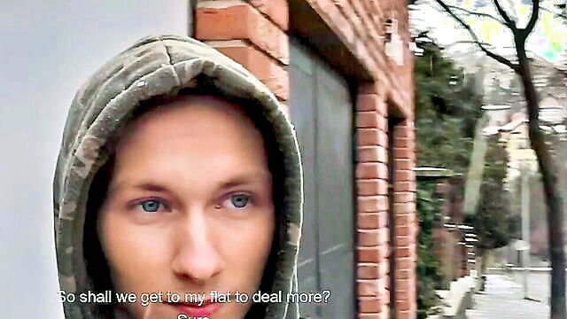 czech hunter, gay, cock sucking - a seductive czech lad in his hoodie overcomes his reluctance and offers up his tight rear for money