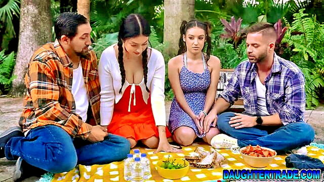 daughterswap, teens, stepdaughters - violet ray and violet gems in steamy threesome with stepdads