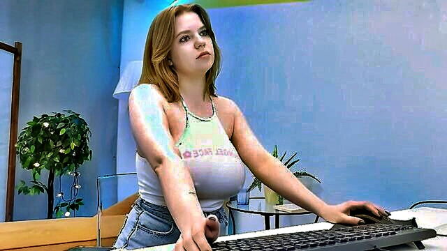 big tits, blond, amateur - youthful cam girl with enlarged bosom indulges in on camera encounter