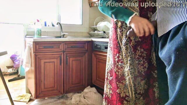 amateur, milf, interracial - a hot wife with arab origins has sex with her stepmother’s turkish wife in the kitchen