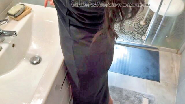 18+ step sis gets naughty and wears a tight pussy dress for a slippery stretching session