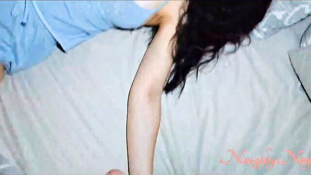 my dick, in bed, in bedroom - step mother seduces step son in the bedroom at night and gives him a deep blow job
