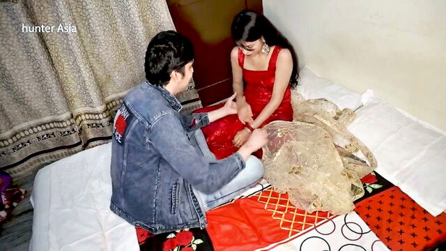 porn in hindi, petite, indian teen - small indian girl goes through the difficult first night after marriage and an erection