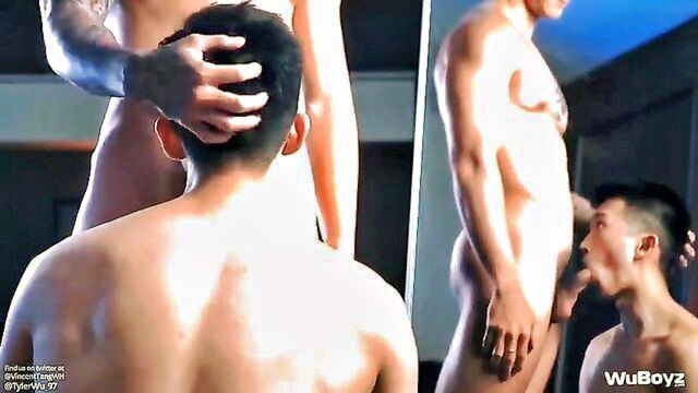 asian big cock, asian cum, asian blowjob - this tattooed asian couple has passionate sex with identical large penises and performs simultaneous oral sex