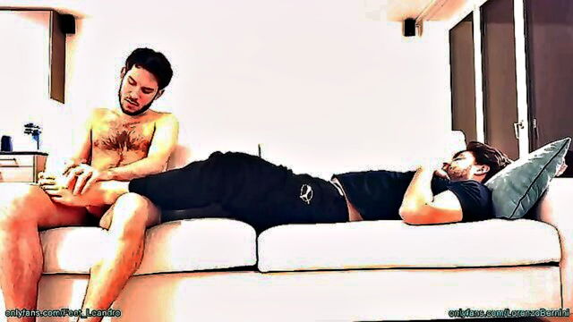 foot worship, ass worship, foot fetish - i help my friend to massage his feet while i stroke his cock and ass