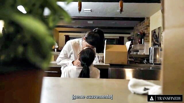 brunette, public, shemales - big chested transsexual seductress dominates coworker and gives a ribbing