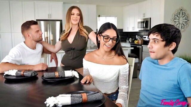 family, dinner, lindsay - beautiful women having sex with more than one man in a crazy scene