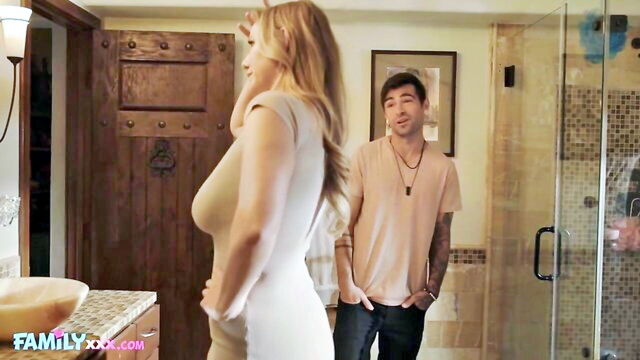 cum on, lucky fate, cum on tits - stepmother with a hairy private part has a high milk flow and is a porn star