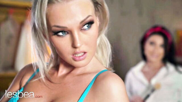 facesitting, petite, lesbea - lovita fate and lilly bella in hot lingerie one licking the other