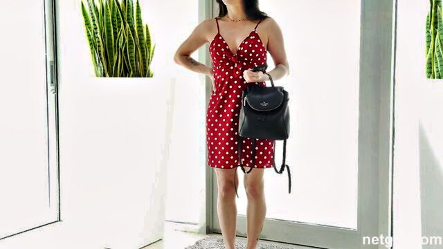ass, red dress, she is - a sexy woman in a red dress becomes more provocative