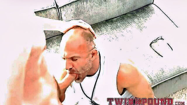 blowjob, twink, coach - nick woods gives his muscle trainer dan a hot hairy blowjob