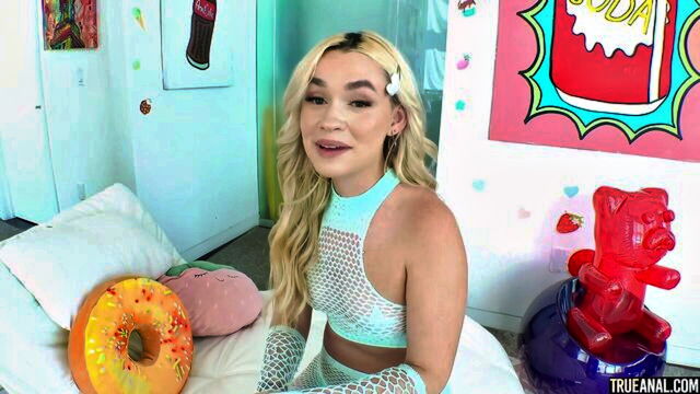 bubble butt, blonde, small boobs - teen with small booby khloe likes to play with the bush and deep throat