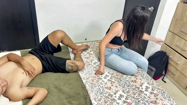 fucking hindi, ass hindi, hindi - step sister gets a massage with oil and then gets her ass fucked hard