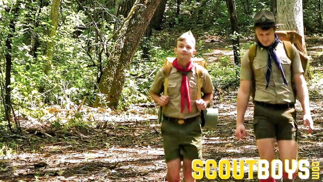 Logan Cross, Cole Blue - logan cross and cole blue having fun with a well endowed mature scout in the woods