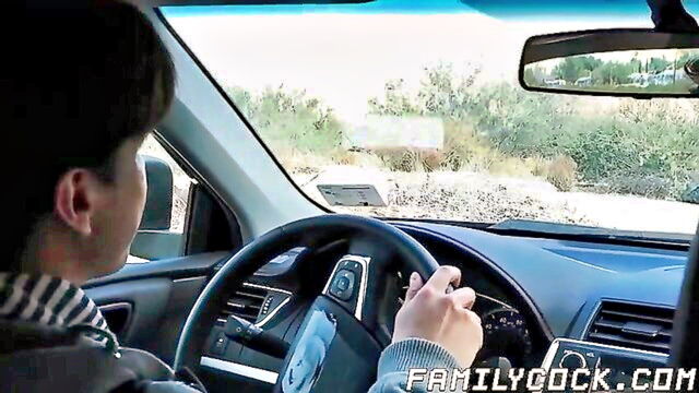 backseat, big cock, hard fuck - stepfather seduces his stepson and fucks him in the backseat