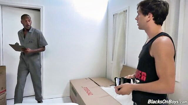 black, blacksonboys, interracial - zac stevens has rough sex with the black delivery boy