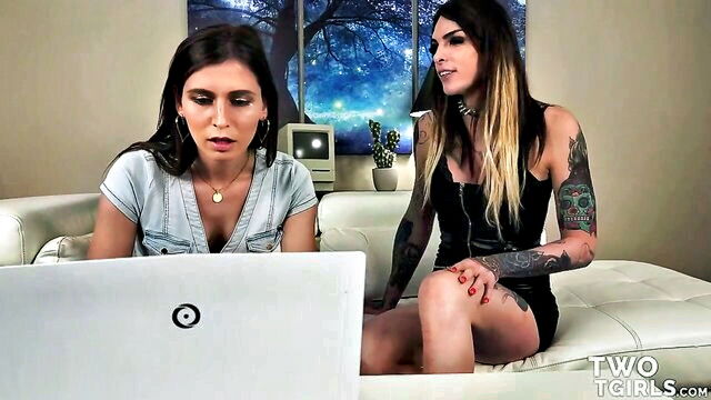 hardcore, shemales, domination - chelsea marie and korra del rio in a bareback domination scene with double penetration and rim jobs