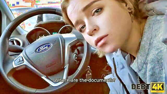 Calibri Angel - car ride turns into steamy blowjob and pussy tasting encounter in debt4k video DEBT4K