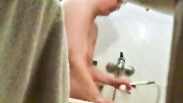 at home, tape, mature wife - mature neighbor shower scene
