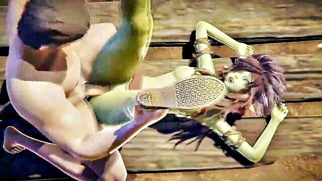 goblin teen with green skin gives passionate moans during intercourse : KChentai