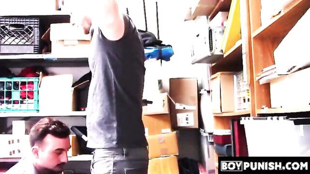 uniform, big cock, uncut dick - thief gets blowjob